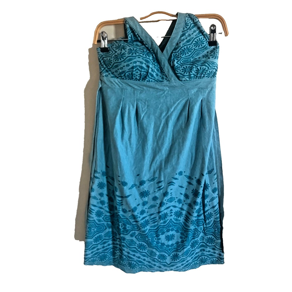 Athleta Blue Halter Dress Size S Burnout Tie Neck Back Sweetheart Neckline y2k